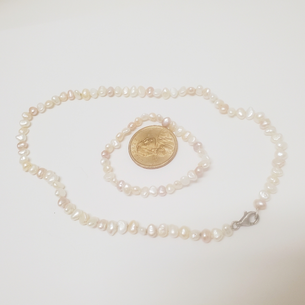Natural Pearl Necklace and Bracelet Pastel Baroque Freshwater 925 Silver Clasp - Picture 6 of 6